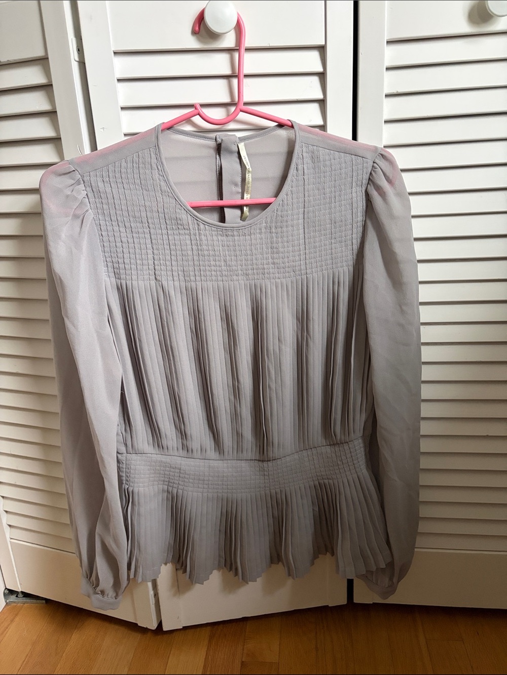 Twelfth Street by Cynthia Vincent Light Gray Pleated Pintuck Blouse